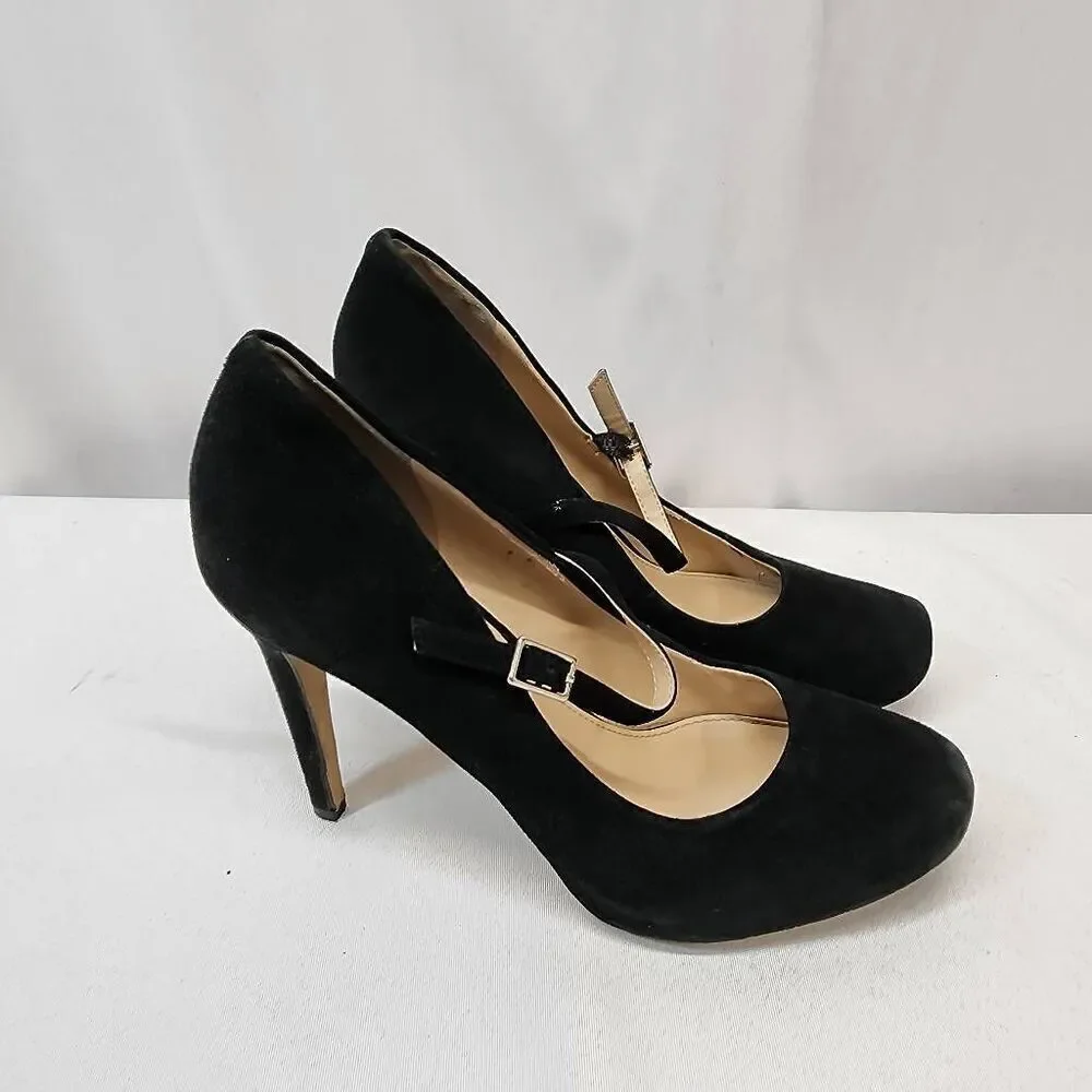 Vince Camuto Womens Beverly Mary Jane Pump Size 6.5 Black Suede Heel Dress Shoe